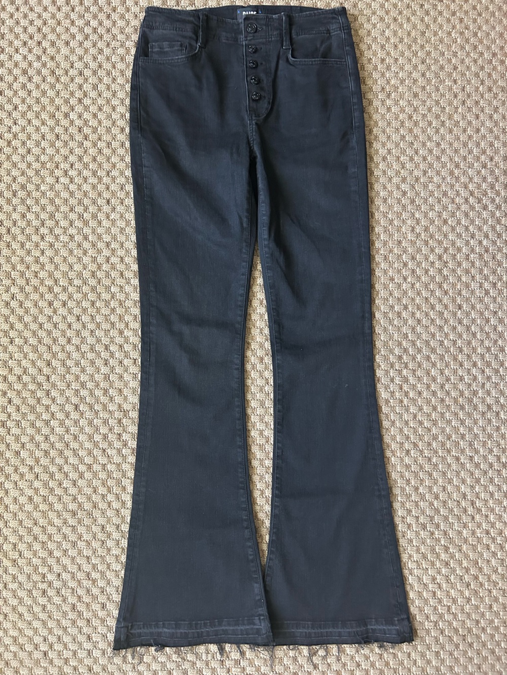 PAIGE High-Rise Lou Lou Flare Jeans Exposed Button-Fly Flared Raw Hem Jeans